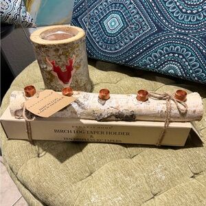 Birch Log Taper Holder - Natural and Copper